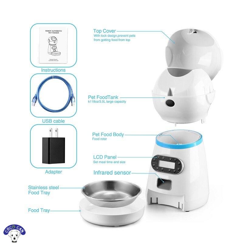 Alimentadores automáticos de mascotas con grabación de voz, cuenco de acero inoxidable para comida de perros, con temporizador y pantalla LCD automática para gatos