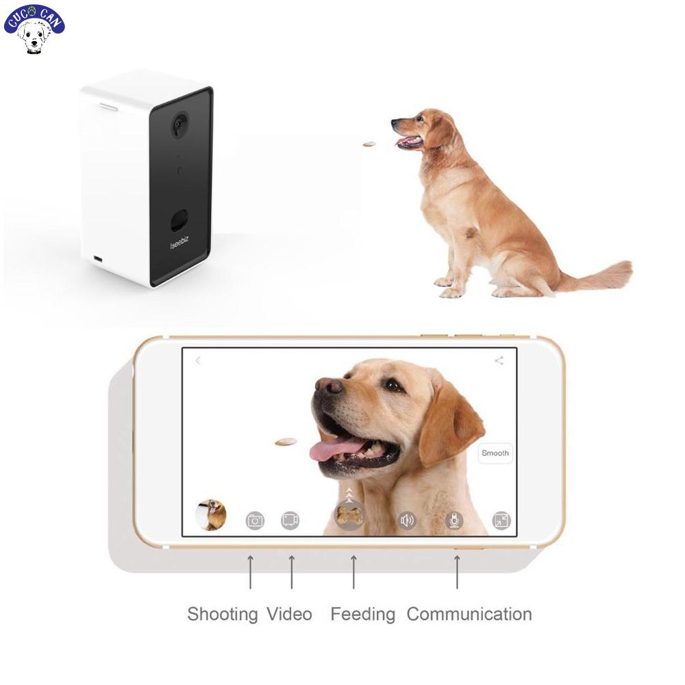 Iseebiz perro dispensador automático alimentador del animal doméstico con la cámara WiFi control remoto de Audio de dos vías y Noche visión accesorios para mascotas