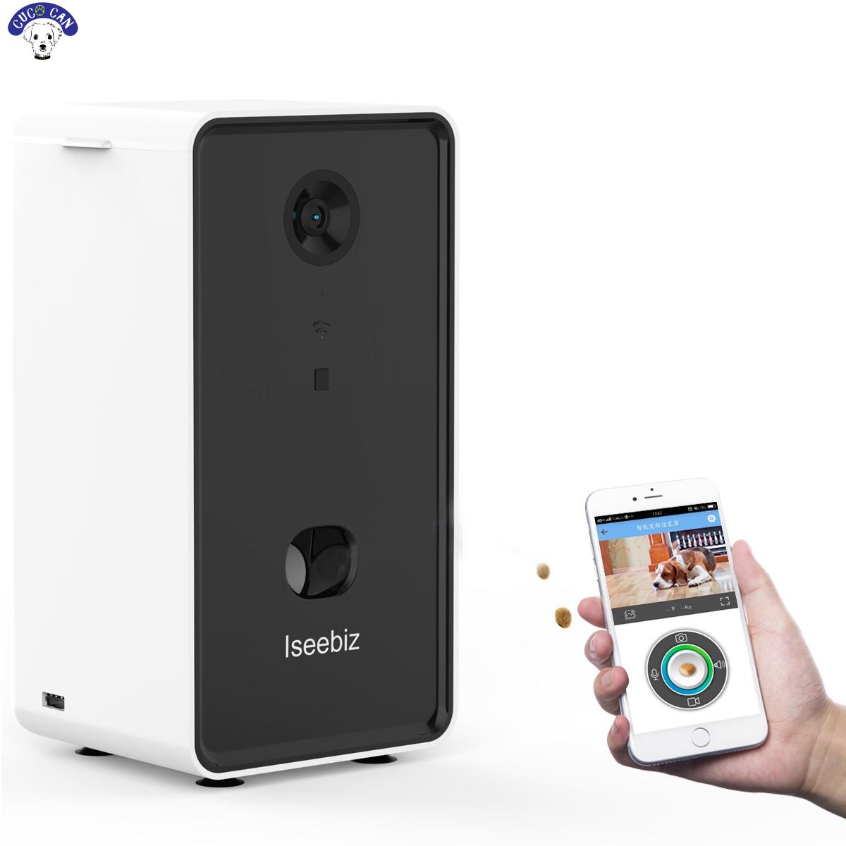 Iseebiz perro dispensador automático alimentador del animal doméstico con la cámara WiFi control remoto de Audio de dos vías y Noche visión accesorios para mascotas