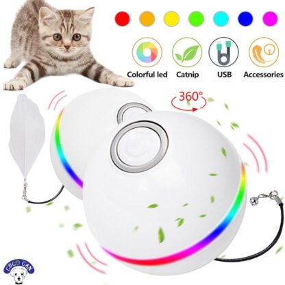 Juguete automático con USB, bola giratoria con pluma para gatos