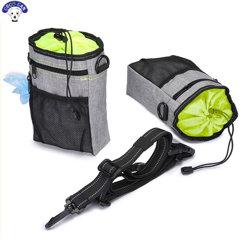 Multi-función portátil perro tratar bolsa reflectante para mascotas bolsa auxiliar para adiestramiento al aire libre Bolsa para popó comida titular con cinturón ajustable